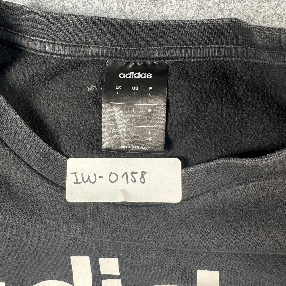 Adidas Essentials 3-Stripes Crewneck Sweatshirt Large Black White Logo Fleece
